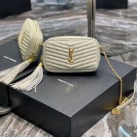 Saint Laurent YSL Women Mini Lou Quilted Leather White Gold Zip Closure (4)