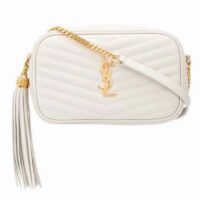 Saint Laurent YSL Women Mini Lou Quilted Leather White Gold Zip Closure (4)