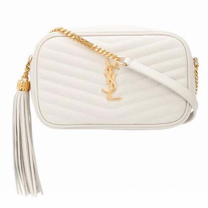 Saint Laurent YSL Women Mini Lou Quilted Leather White Gold Zip Closure