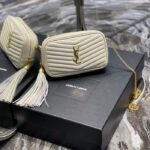 Saint Laurent YSL Women Mini Lou Quilted Leather White Gold Zip Closure – Image 5