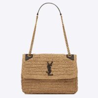 Saint Laurent YSL Women Niki Medium Chain Bag Raffia Leather (9)