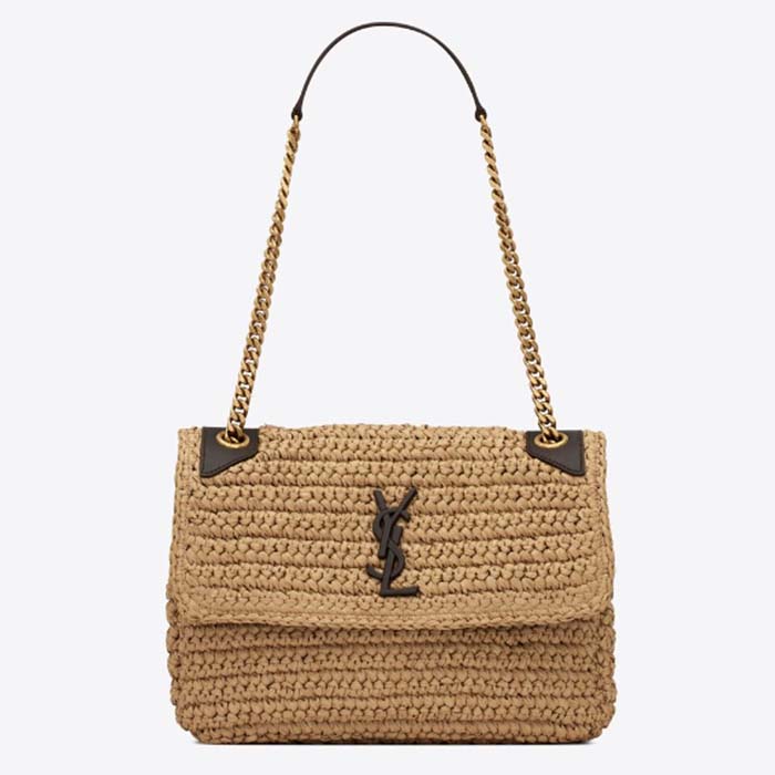 Saint Laurent YSL Women Niki Medium Chain Bag Raffia Leather