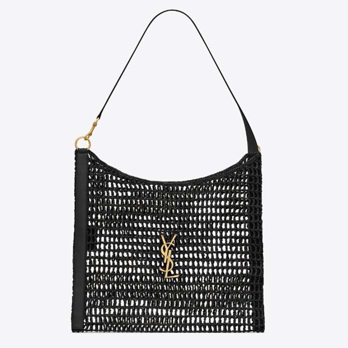 Saint Laurent YSL Women Oxalis Bag Raffia Macrame Black Brass