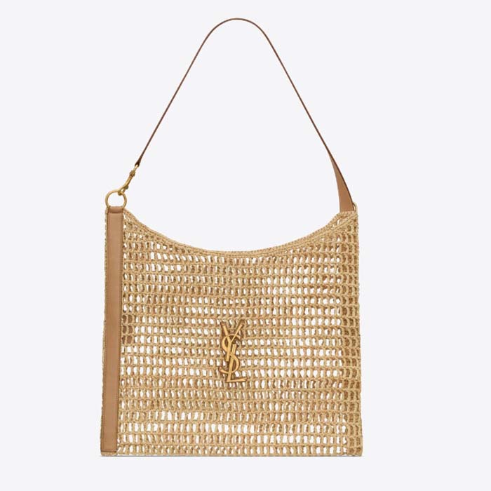 Saint Laurent YSL Women Oxalis Bag Raffia Viscose Beige Brass