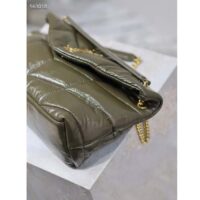 Saint Laurent YSL Women Puffer Small Quilted Crackled Calfskin Leather Dark Green (8)