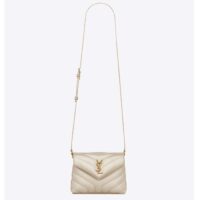 Saint Laurent YSL Women Toy Loulou Quilted Leather White Calfskin Leather Brass (7)