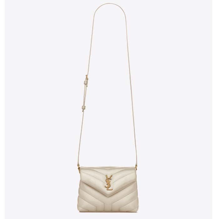 Saint Laurent YSL Women Toy Loulou Quilted Leather White Calfskin Leather Brass
