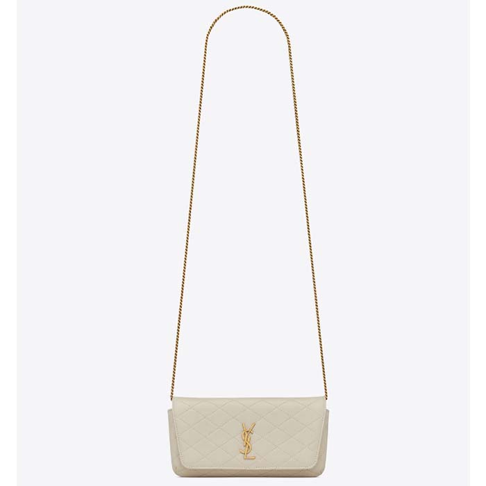 Saint Laurent YSL Women White Gaby Chain Phone Holder Quilted Lambskin Metal