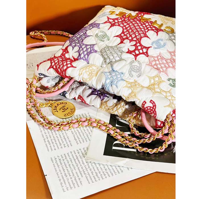 Chanel Women CC 22 Mini Handbag Lace Patchwork Gold-Tone Metal Multicolor