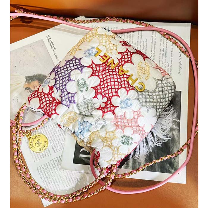 Chanel Women CC 22 Mini Handbag Lace Patchwork Gold-Tone Metal Multicolor