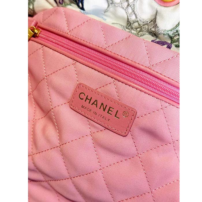 Chanel Women CC 22 Small Handbag Lace Patchwork Gold-Tone Metal Multicolor