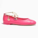 Ballerines Chanel CC pour femme en cuir d'agneau et métal, imitation perles, rose foncé