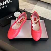 Chanel Women CC Ballet Flats Lambskin Metal Imitation Pearls Dark Pink (10)