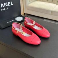 Chanel Women CC Ballet Flats Lambskin Metal Imitation Pearls Dark Pink (10)