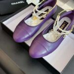 Chanel Women CC Ballet Flats Lambskin Metal Imitation Pearls Purple - Image 6