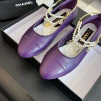 Chanel Women CC Ballet Flats Lambskin Metal Imitation Pearls Purple (2)