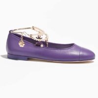 Chanel Women CC Ballet Flats Lambskin Metal Imitation Pearls Purple (2)