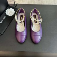 Chanel Women CC Ballet Flats Lambskin Metal Imitation Pearls Purple (2)