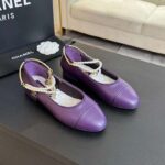 Chanel Women CC Ballet Flats Lambskin Metal Imitation Pearls Purple - Image 3