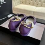 Chanel Women CC Ballet Flats Lambskin Metal Imitation Pearls Purple - Image 7