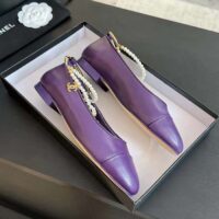 Chanel Women CC Ballet Flats Lambskin Metal Imitation Pearls Purple (2)