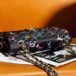 Chanel Women CC Classic 11.12 Handbag Printed Fabric Gold-Tone Metal Black Multicolor – Image 7