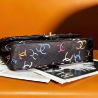 Chanel Women CC Classic 11.12 Handbag Printed Fabric Gold-Tone Metal Black Multicolor (9)