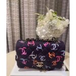 Chanel Women CC Classic 11.12 Handbag Printed Fabric Gold-Tone Metal Black Multicolor – Image 2