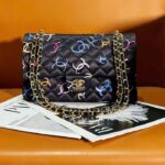 Chanel Women CC Classic 11.12 Handbag Printed Fabric Gold-Tone Metal Black Multicolor – Image 3