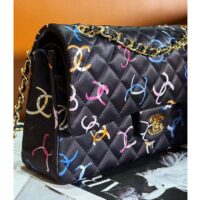 Chanel Women CC Classic 11.12 Handbag Printed Fabric Gold-Tone Metal Black Multicolor (9)