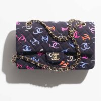 Chanel Women CC Classic 11.12 Handbag Printed Fabric Gold-Tone Metal Black Multicolor (9)