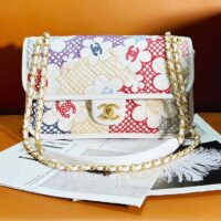 Chanel Women CC Mini Flap Handbag Lace Patchwork Gold-Tone Metal Multicolor