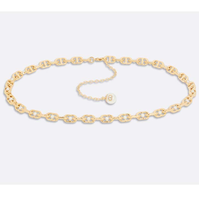 Dior CD Women 30 Montaigne Jolie Chain Belt Gold White Resin Pearls 10 MM