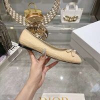 Dior CD Women Dior Ballet Flat Natural Cannage Raffia Grosgrain Bow Resin Pearl (7)