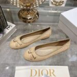 Dior CD Women Dior Ballet Flat Natural Cannage Raffia Grosgrain Bow Resin Pearl - Image 4