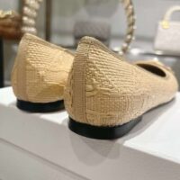 Dior CD Women Dior Ballet Flat Natural Cannage Raffia Grosgrain Bow Resin Pearl (7)
