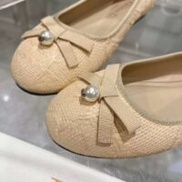Dior CD Women Dior Ballet Flat Natural Cannage Raffia Grosgrain Bow Resin Pearl (7)