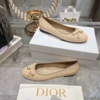 Dior CD Women Dior Ballet Flat Natural Cannage Raffia Grosgrain Bow Resin Pearl (7)