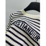 Dior CD Women Dioriviera Short-Sleeved Sweater White Navy Blue Cotton Ribbed Knit - Image 8