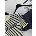 Dior CD Women Dioriviera Short-Sleeved Sweater White Navy Blue Cotton Ribbed Knit - Image 9