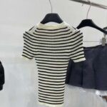 Dior CD Women Dioriviera Short-Sleeved Sweater White Navy Blue Cotton Ribbed Knit - Image 3