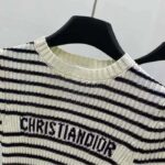 Dior CD Women Dioriviera Short-Sleeved Sweater White Navy Blue Cotton Ribbed Knit - Image 6