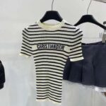 Dior CD Women Dioriviera Short-Sleeved Sweater White Navy Blue Cotton Ribbed Knit - Image 2