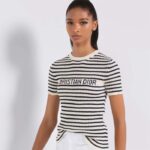 Dior CD Women Dioriviera Short-Sleeved Sweater White Navy Blue Cotton Ribbed Knit - Image 13