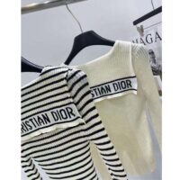 Dior CD Women Dioriviera Straight Dress White Navy Blue Cotton Ribbed Knit Marinière (6)