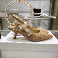 Dior CD Women J’Adior Slingback Pump Natural Raffia Flat Bow (2)