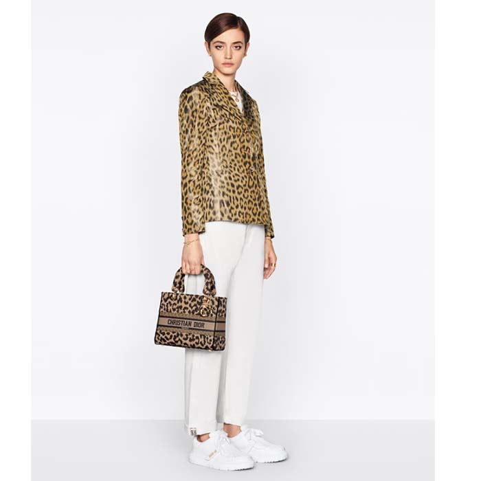 Dior CD Women Medium Lady D-Lite Bag Beige Black Mizza Embroidery