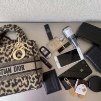 Dior CD Women Medium Lady D-Lite Bag Beige Black Mizza Embroidery (7)