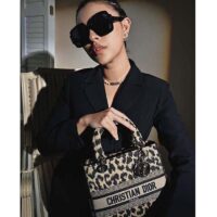 Dior CD Women Medium Lady D-Lite Bag Beige Black Mizza Embroidery (7)
