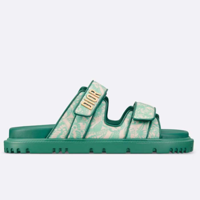 Dior Unisex CD Dioract Slide Technical Fabric Sea Green Allover Butterfly Print